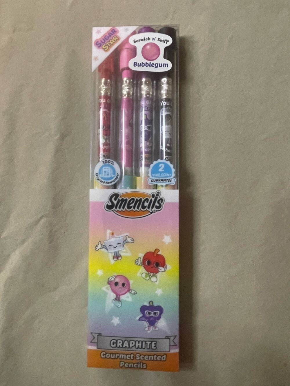 NEW Smencils Gourmet Scented #2 Graphite Pencils pack of 4 Pencils Bubblegum
